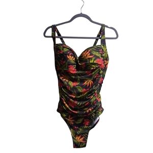 One Piece Swimsuit Tropical Nicole Miller Studio Large Resort Vacation Slimming